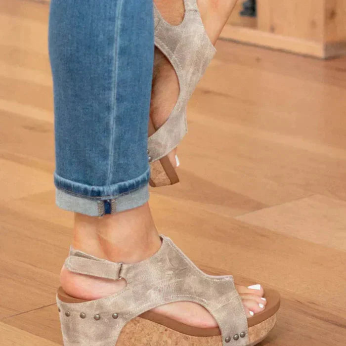 Milla Platform Sandals for Women – PU Leather, Cork Heel, Open Toe & Back Strap