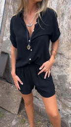 Claui Linen Romper for Women – Terracotta Color, Airy Design & Elegant Summer Look