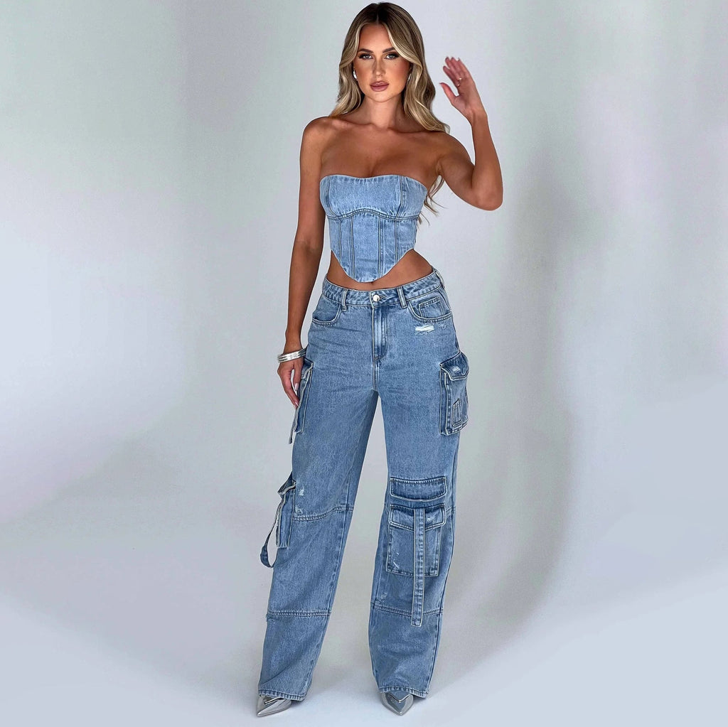 Jutta Cargo Jeans for Women – High-Waist Pants with Utility Pockets & Casual Cut