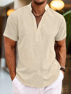Silas Linen Shirt for Men – Breathable Summer Shirt with Henley Collar & Short Sleeves