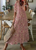 Kasey Summer Dress for Women – Long Light Dress with Floral Print, Waist Belt & Mid-Length Sleeves